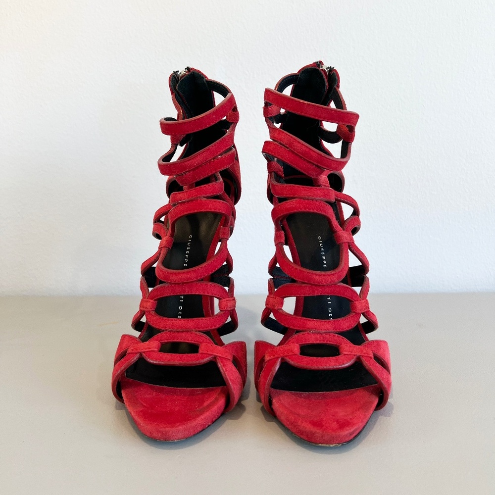 Giuseppe Zanotti Red Suede Strappy Heels – Size 37